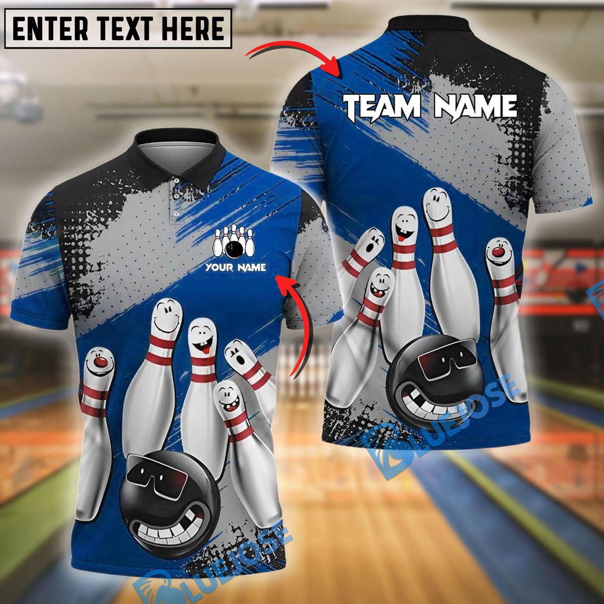 BlueJose Bowling And Pins Cool Ball & Happy Pins Customized Name 3D Shirt (4 Colors)