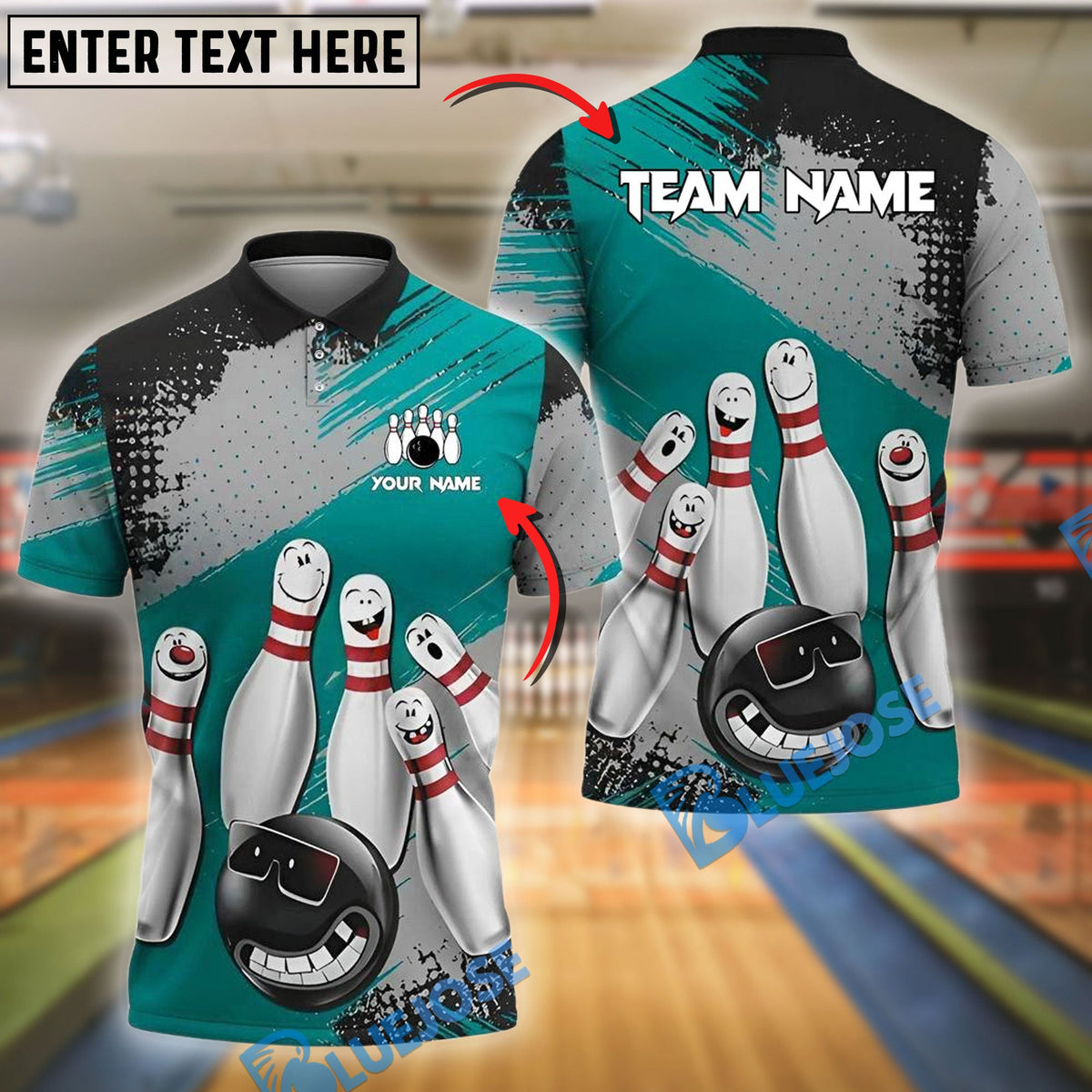 BlueJose Bowling And Pins Cool Ball & Happy Pins Customized Name 3D Shirt (4 Colors)