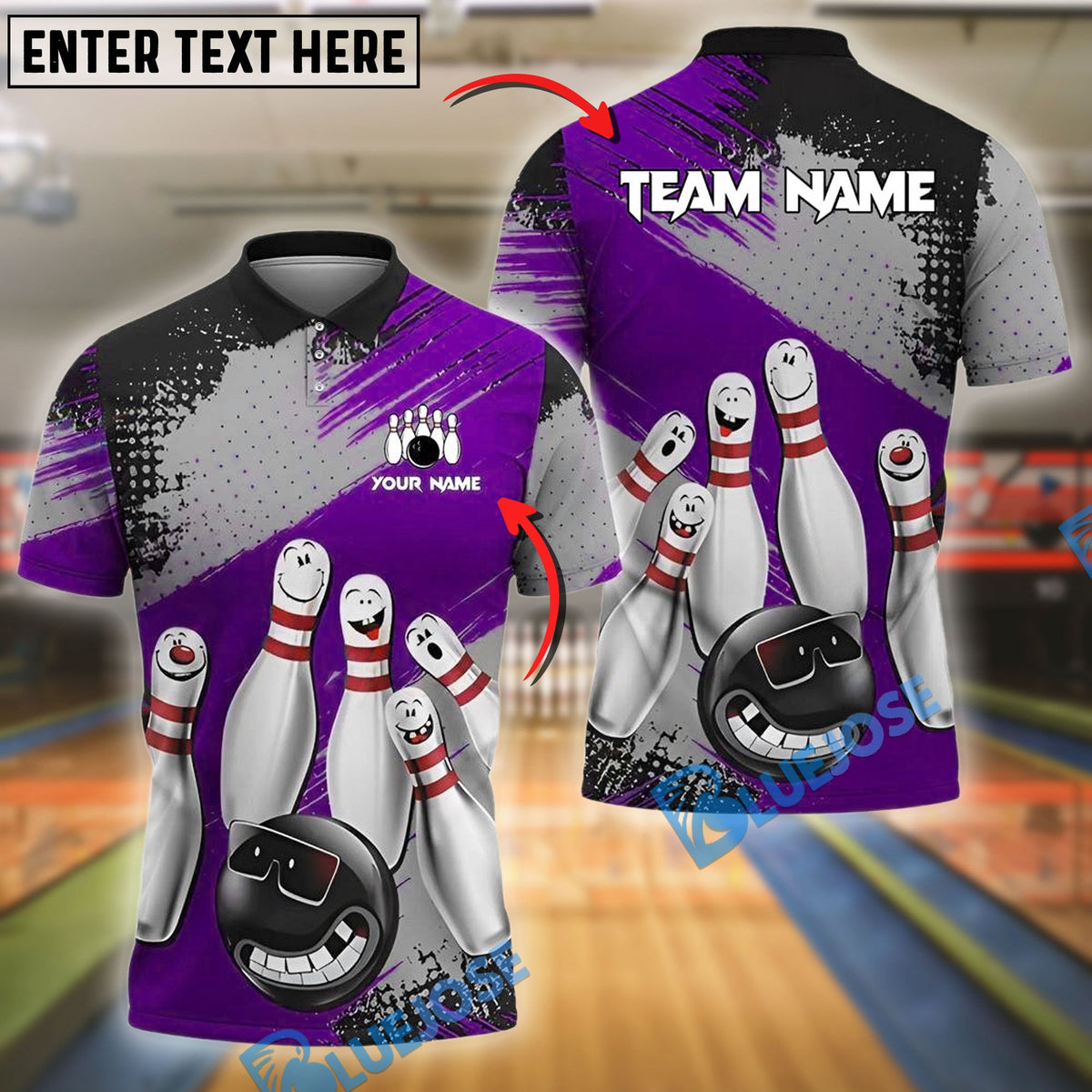 BlueJose Bowling And Pins Cool Ball & Happy Pins Customized Name 3D Shirt (4 Colors)