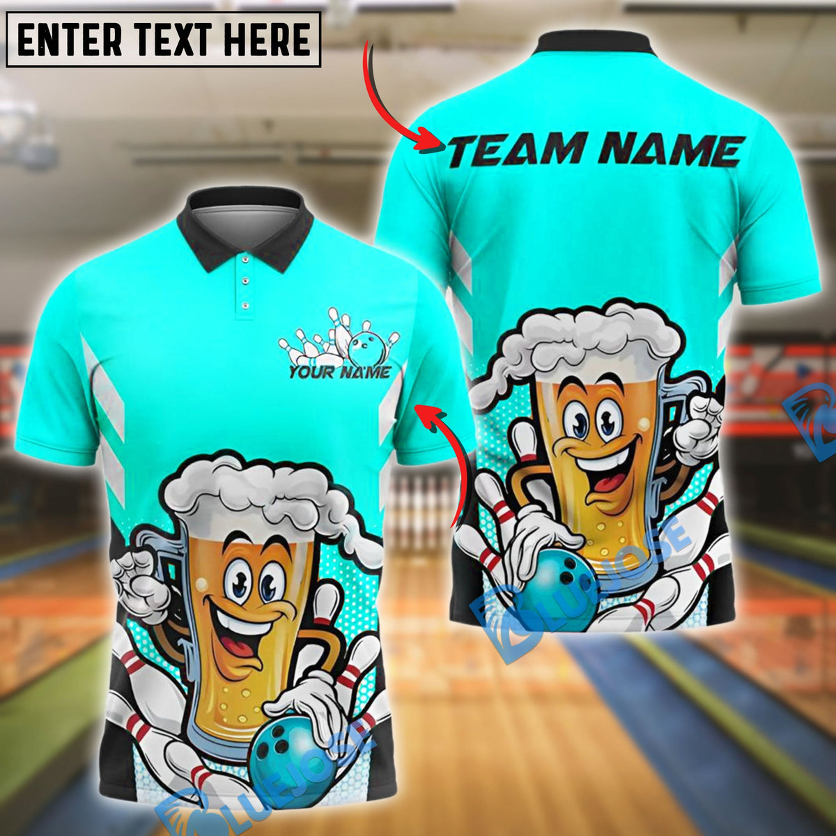 BlueJose Bowling And Pins Beer Cheers and Strikes Cartoon Design Customized Name 3D Shirt (4 Colors)