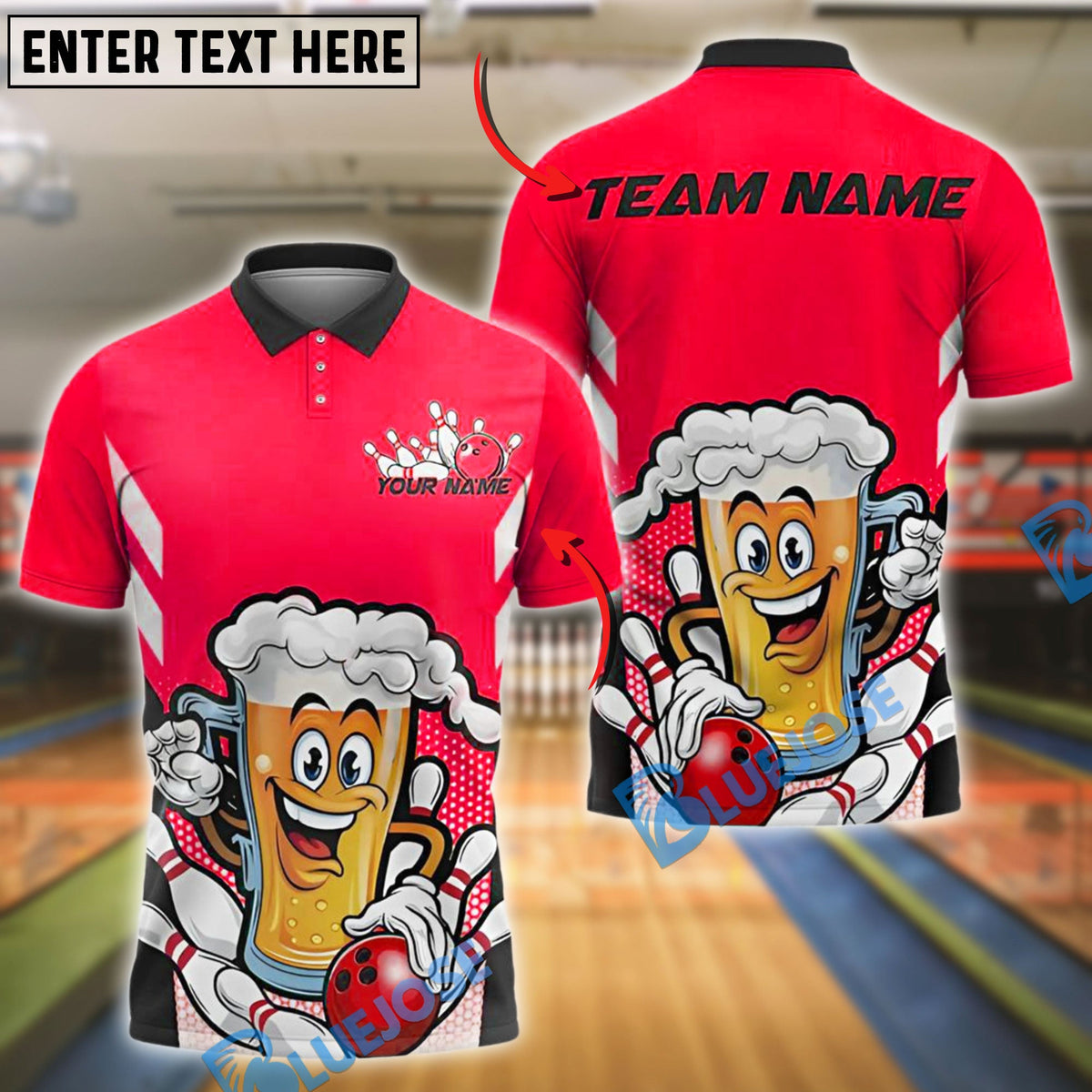 BlueJose Bowling And Pins Beer Cheers and Strikes Cartoon Design Customized Name 3D Shirt (4 Colors)