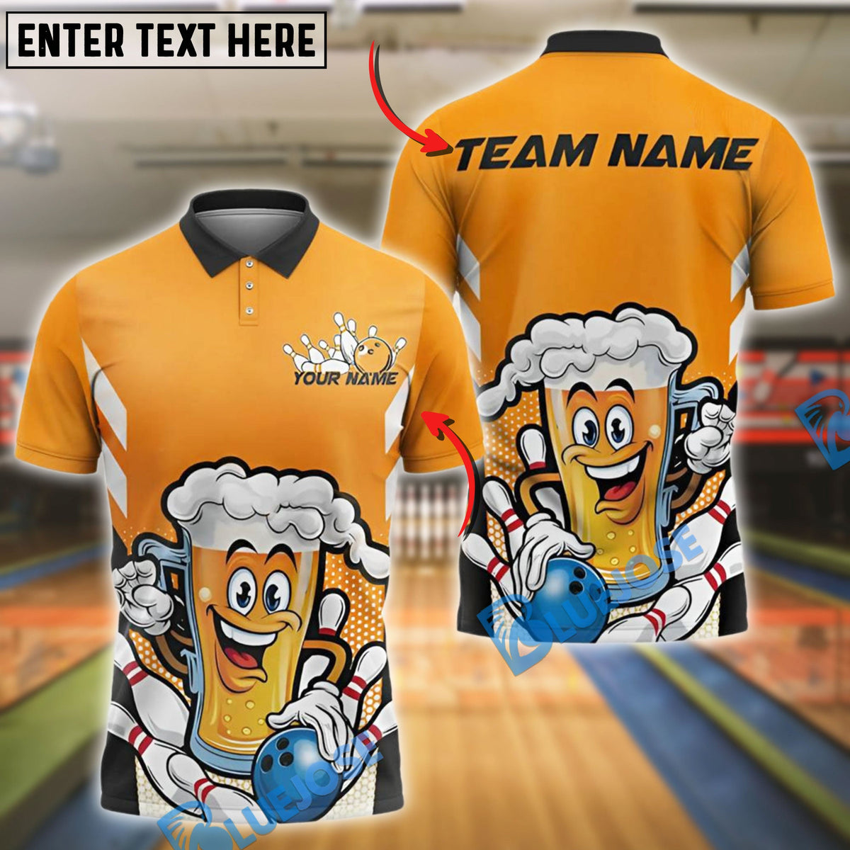 BlueJose Bowling And Pins Beer Cheers and Strikes Cartoon Design Customized Name 3D Shirt (4 Colors)