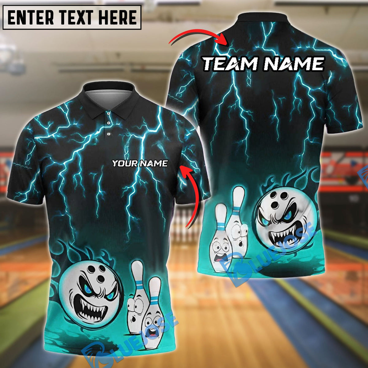 BlueJose Bowling Flaming Angry Ball Customized Name, Team Name Women Shirt (4 Colors)