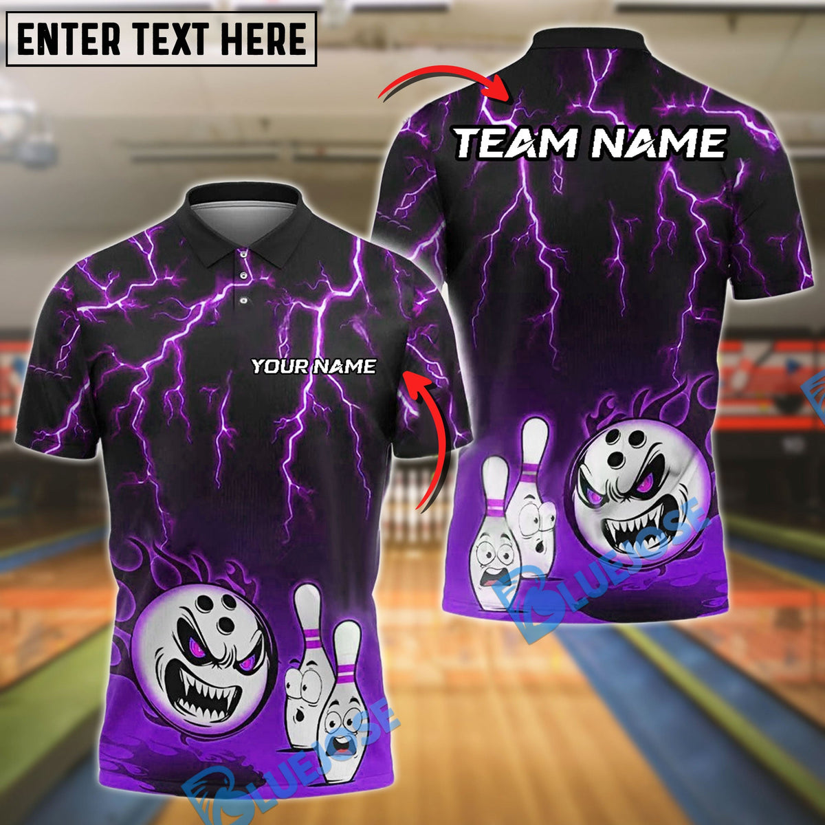 BlueJose Bowling Flaming Angry Ball Customized Name, Team Name 3D Shirt (4 Colors)
