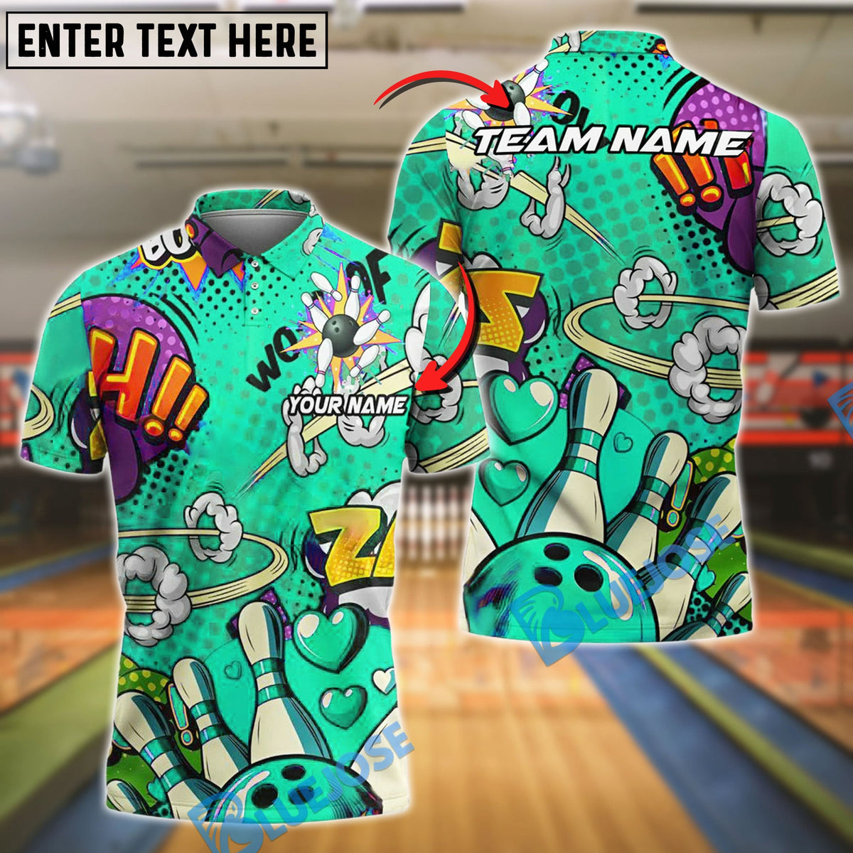 BlueJose Bowling Graffiti Love Customized Name, Team Name 3D Shirt (4 Colors)