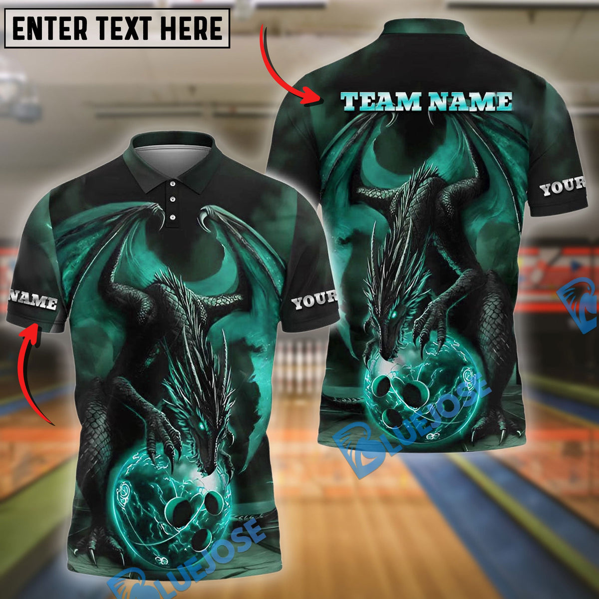 BlueJose Bowling And Pins Dragon Multicolor Options Personalized Name, Team Name 3D Shirt (4 Colors)