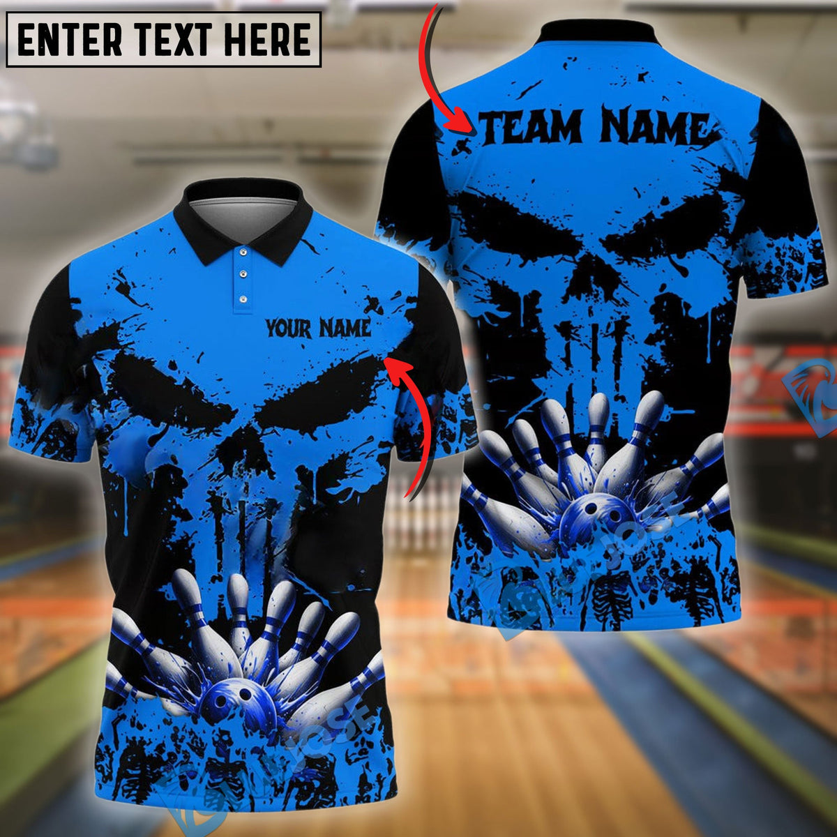 BlueJose Bowling And Pins Grunge Punished Skull Customized Name, Team Name 3D Shirt (4 Colors)