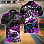 BlueJose Bowling And Pins Angry Shark Customized Name, Team Name 3D Shirt (4 Colors)