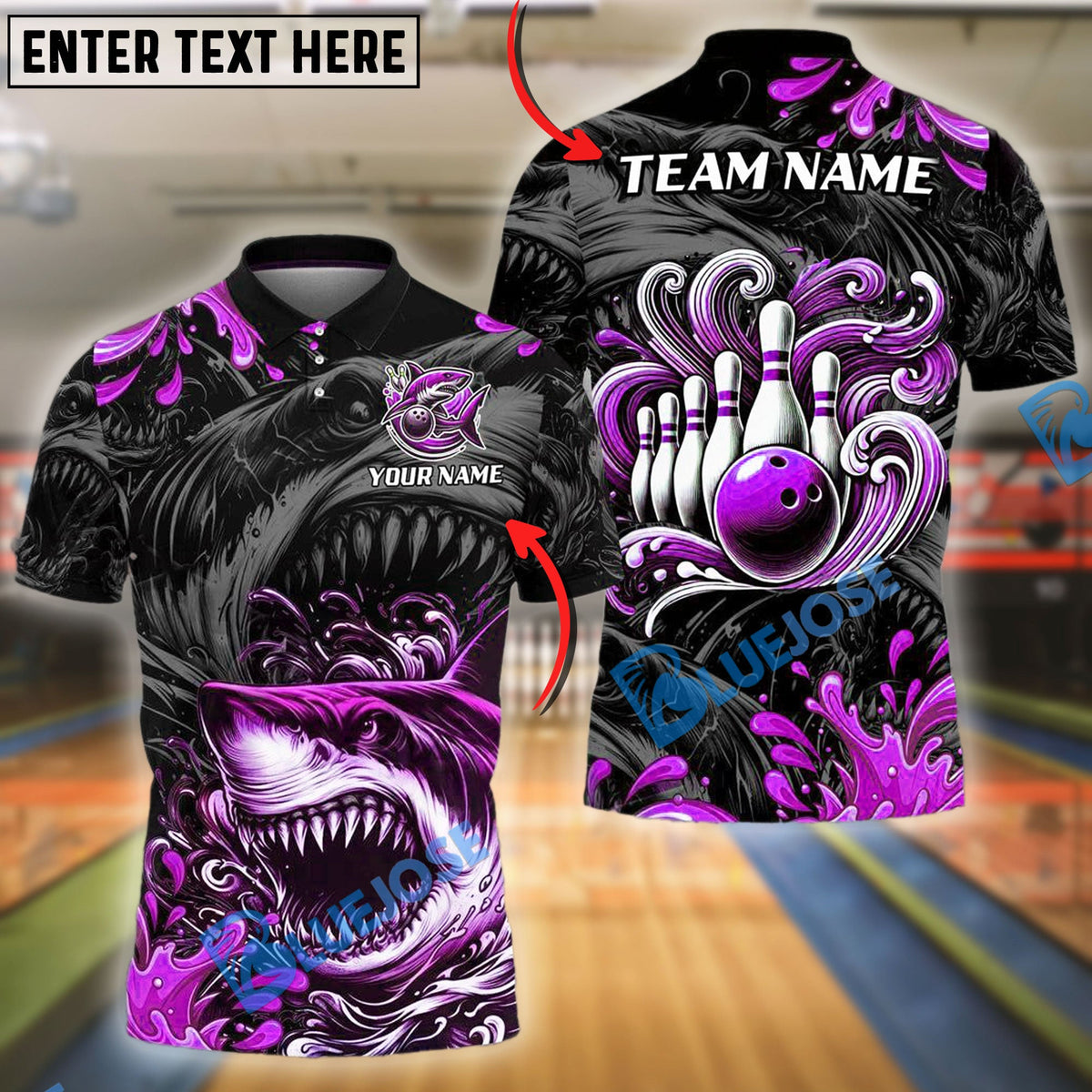 BlueJose Bowling And Pins Angry Shark Customized Name, Team Name 3D Shirt (4 Colors)