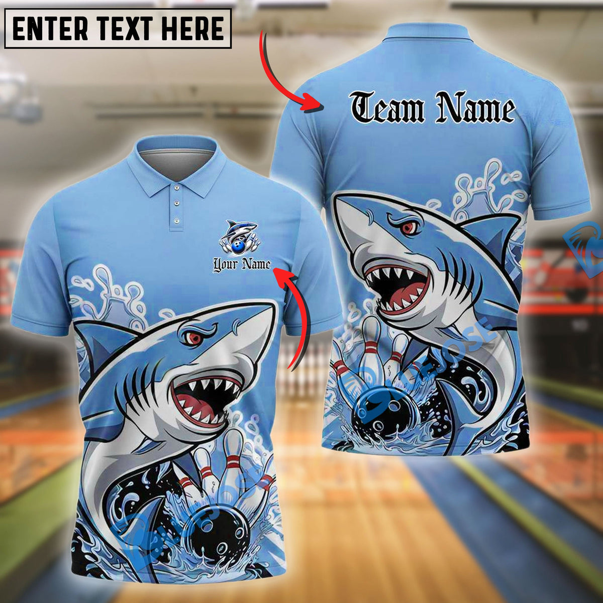 BlueJose Bowling And Pins Shark Ocean Predator Customized Name, Team Name 3D Shirt (4 Colors)