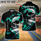 BlueJose Bowling Flaming Skull Customized Name, Team Name 3D Shirt (4 Colors)