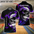 BlueJose Bowling Flaming Skull Customized Name, Team Name 3D Shirt (4 Colors)