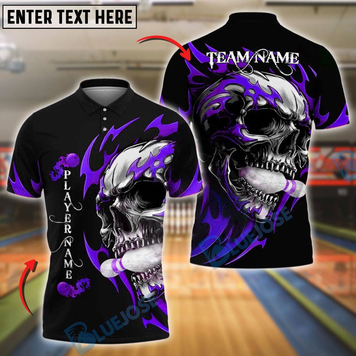 BlueJose Bowling Flaming Skull Customized Name, Team Name 3D Shirt (4 Colors)