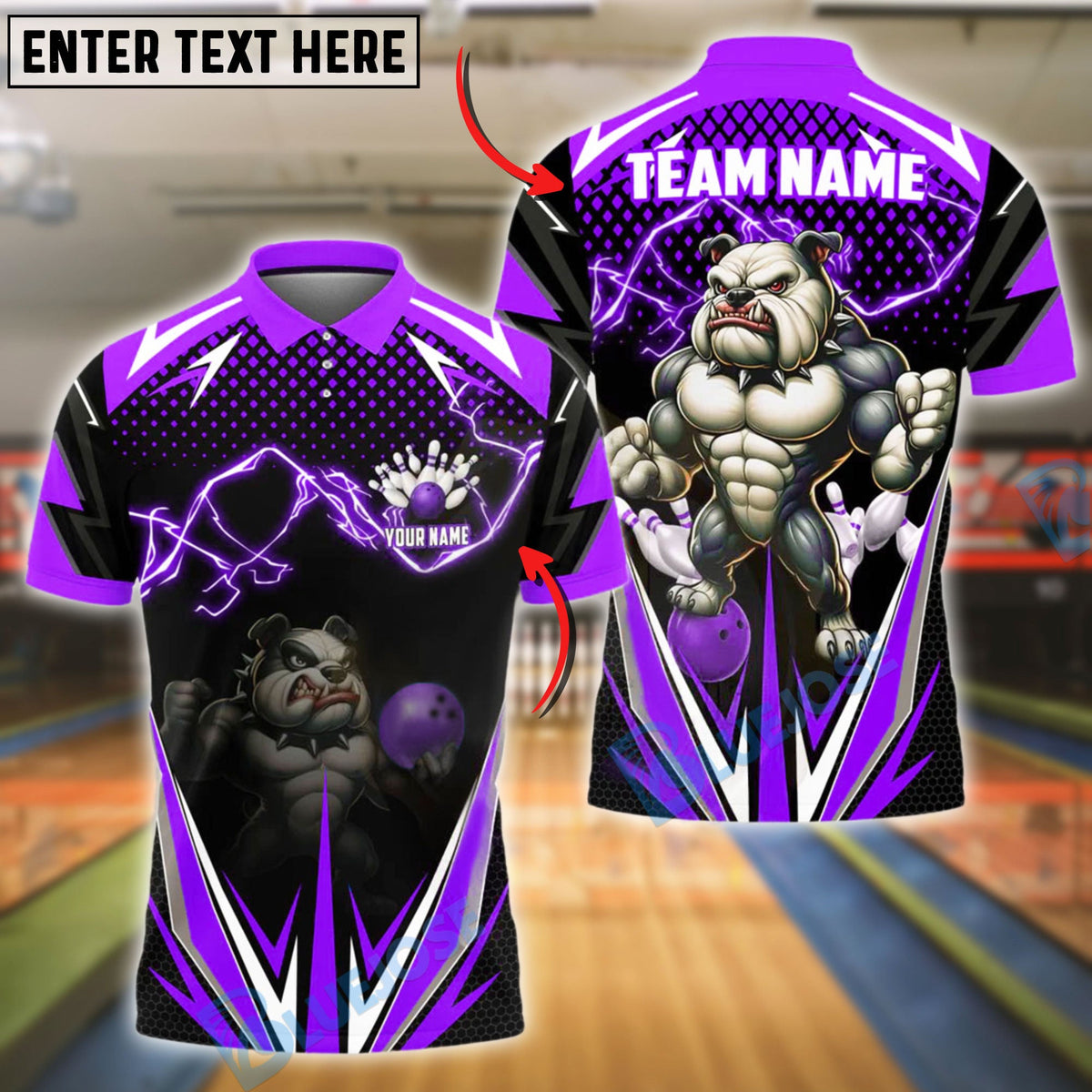 BlueJose Bowling Lightning Bulldog Customized Name, Team Name 3D Shirt (4 Colors)