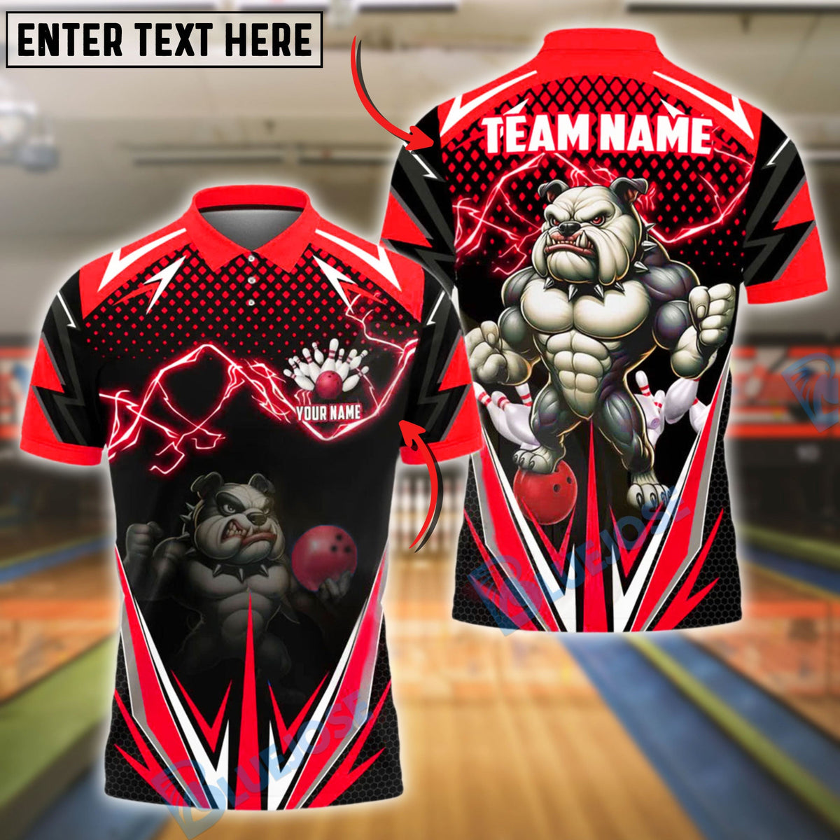 BlueJose Bowling Lightning Bulldog Customized Name, Team Name 3D Shirt (4 Colors)