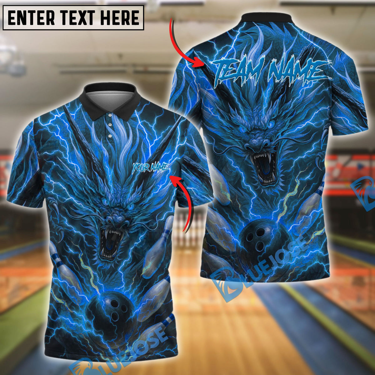 BlueJose Bowling And Pins Thunder Dragon Lightning Power Customized Name 3D Shirt (4 Colors)
