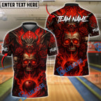 BlueJose Bowling And Pins Hellfire Skull Flames Inferno Customized Name 3D Shirt (4 Colors)