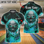BlueJose Bowling And Pins Evil Skull Inferno Hands Customized Name 3D Shirt (4 Colors)