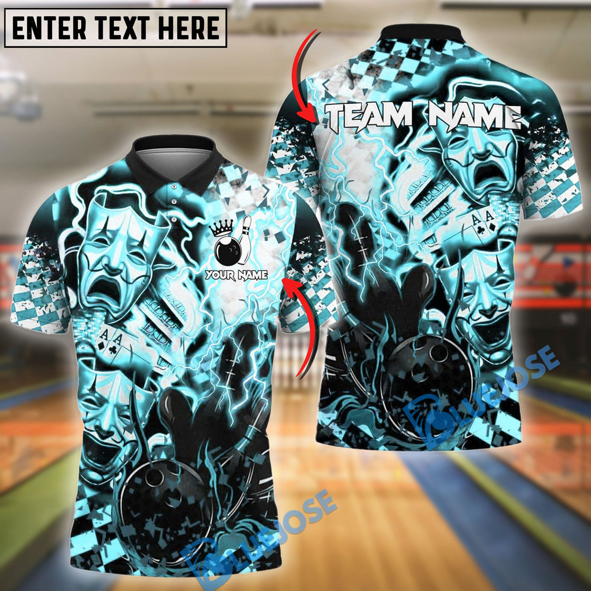 BlueJose Bowling And Pins Electric Theatrical Customized Name, Team Name 3D Shirt (4 Colors)