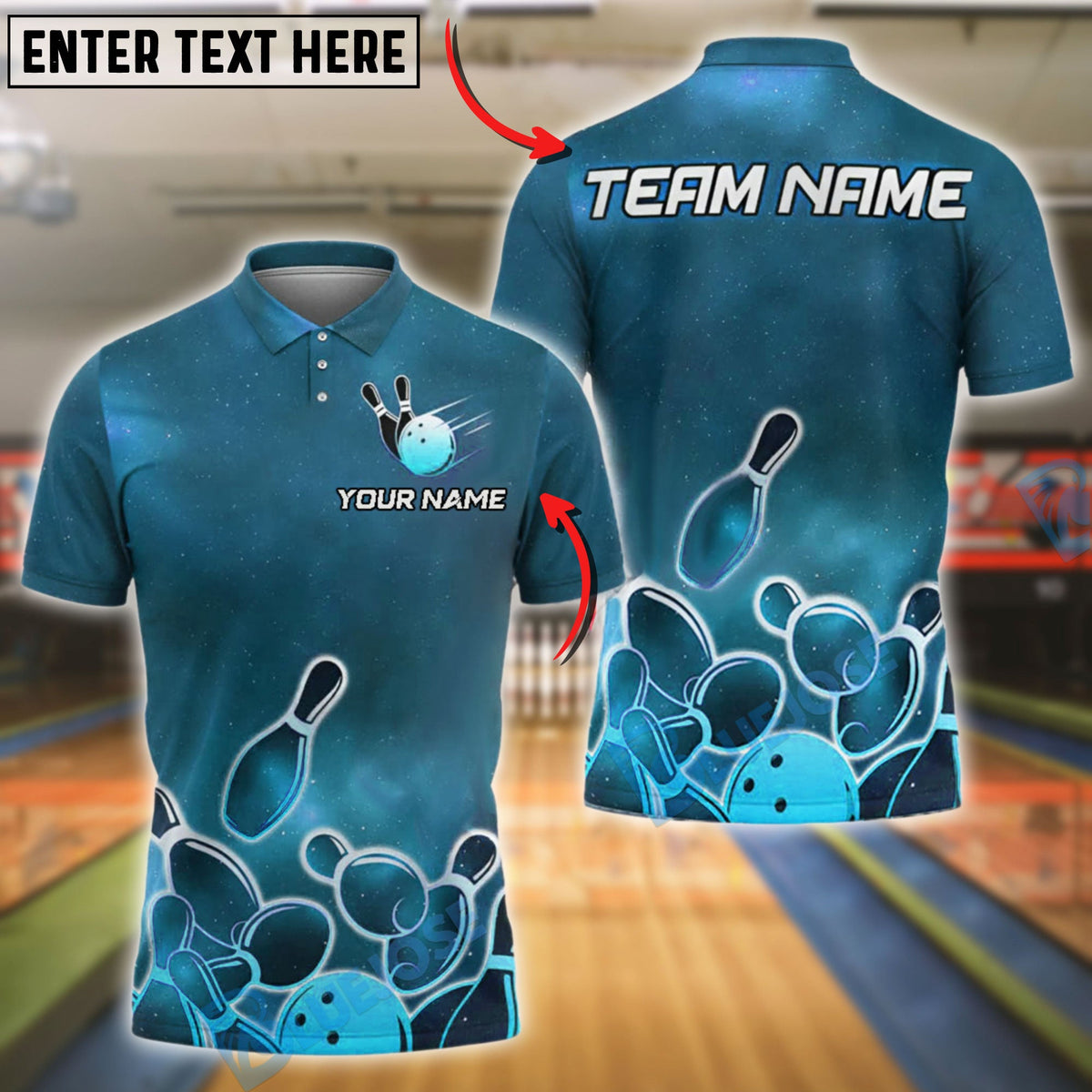 BlueJose Bowling Galaxy Strike Customized Name, Team Name 3D Shirt (4 Colors)