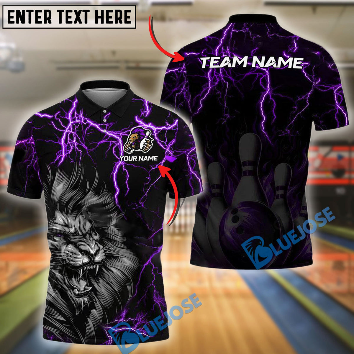 BlueJose Bowling And Pins Lion Thunder Lightning Customized Name, Team Name 3D Shirt (4 Colors)