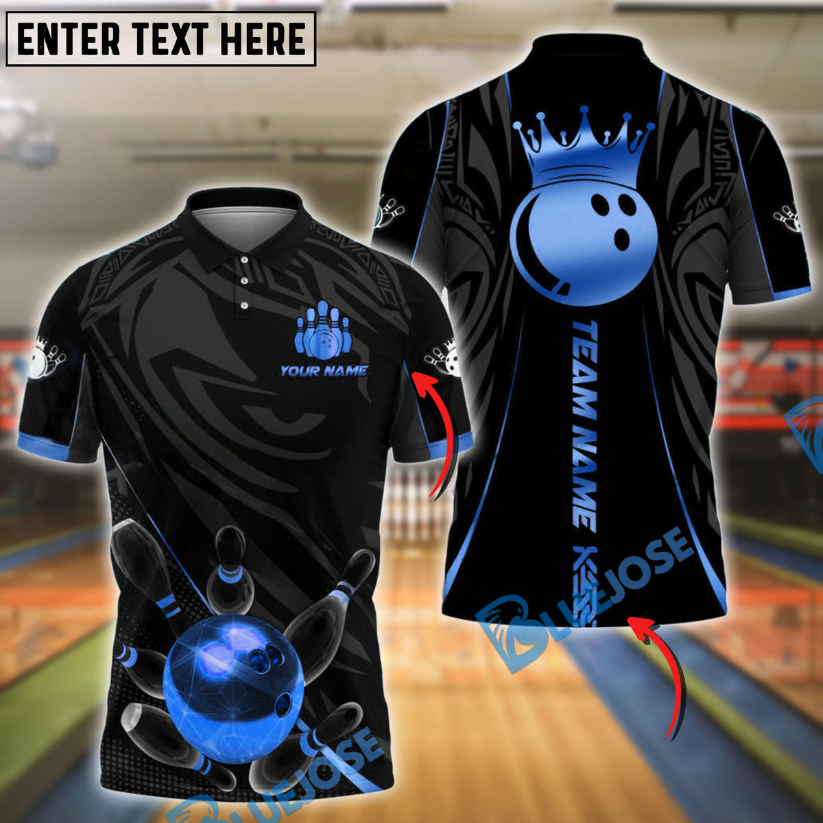 BlueJose Bowling And Pins Crowned King Customized Name, Team Name 3D Shirt (4 Colors)