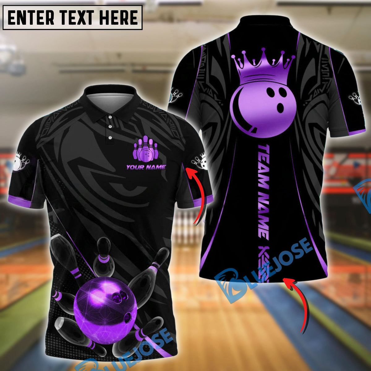 BlueJose Bowling And Pins Crowned King Customized Name, Team Name 3D Shirt (4 Colors)