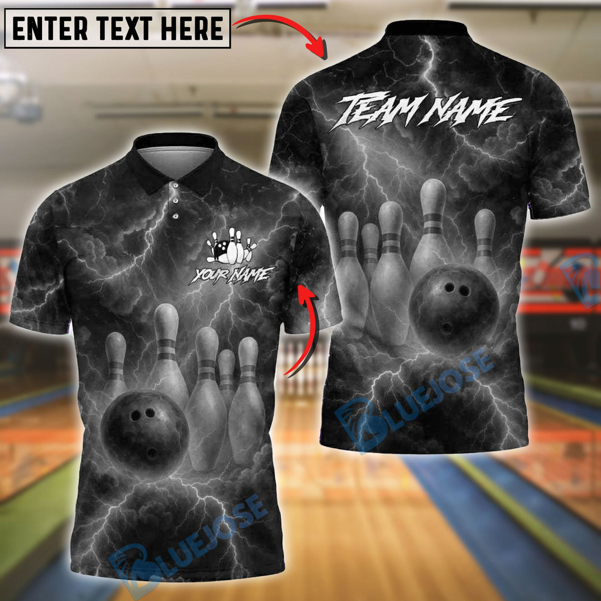 BlueJose Bowling And Pins Fire Thunder Storm Customized Name, Team Name 3D Shirt (6 Colors)
