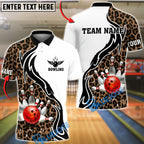 BlueJose Bowling & Pins Flame Motion Leopard Skin Design Customized Name, Team Name 3D Shirt (6 Colors)