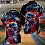 BlueJose Bowling And Pins Flaming Skull Strike Down Customized Name, Team Name 3D Shirt (4 Colors)