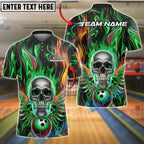 BlueJose Bowling And Pins Fiery Skull Flame Wings Customized Name, Team Name 3D Shirt (4 Colors)