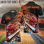 BlueJose Bowling And Pins Fiery Skull Lane Strike Customized Name, Team Name 3D Shirt (4 Colors)