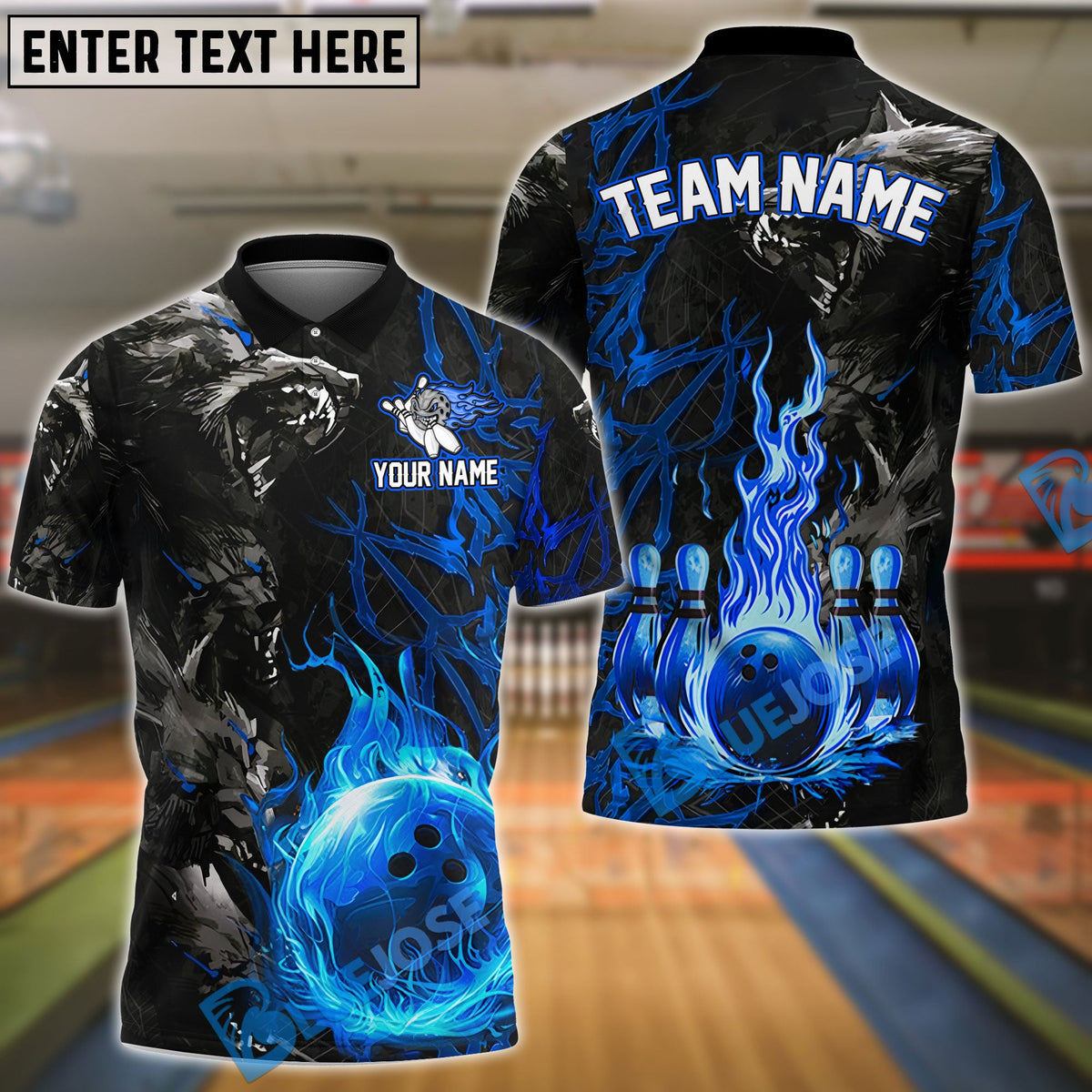BlueJose Bowling And Pins Flame Wolf Multicolor Customized Name 3D Shirt (4 Colors)