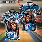 BlueJose Bowling And Pins Monkey Graffiti Customized Name, Team Name 3D Shirt (4 Colors)