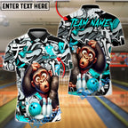 BlueJose Bowling And Pins Monkey Graffiti Customized Name, Team Name 3D Shirt (4 Colors)
