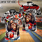 BlueJose Bowling And Pins Monkey Graffiti Customized Name, Team Name 3D Shirt (4 Colors)