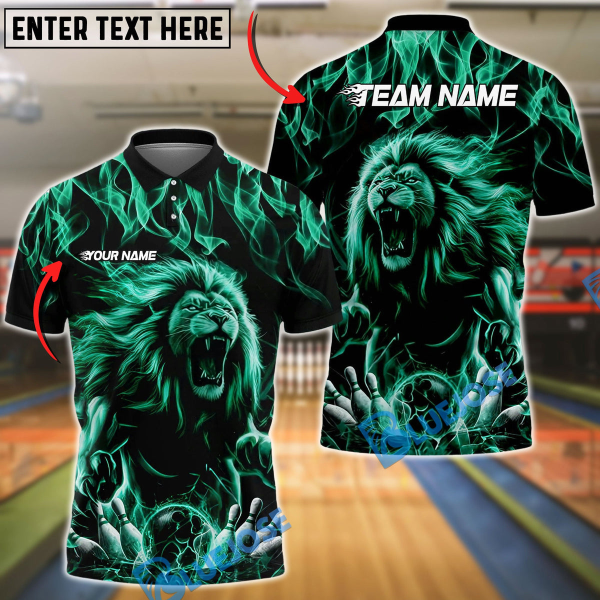 BlueJose Bowling And Pins Flame Lightning Lion Customized Name, Team Name 3D Shirt (6 Colors)