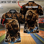 BlueJose Bowling And Pins Flame Lightning Lion Customized Name, Team Name 3D Shirt (6 Colors)