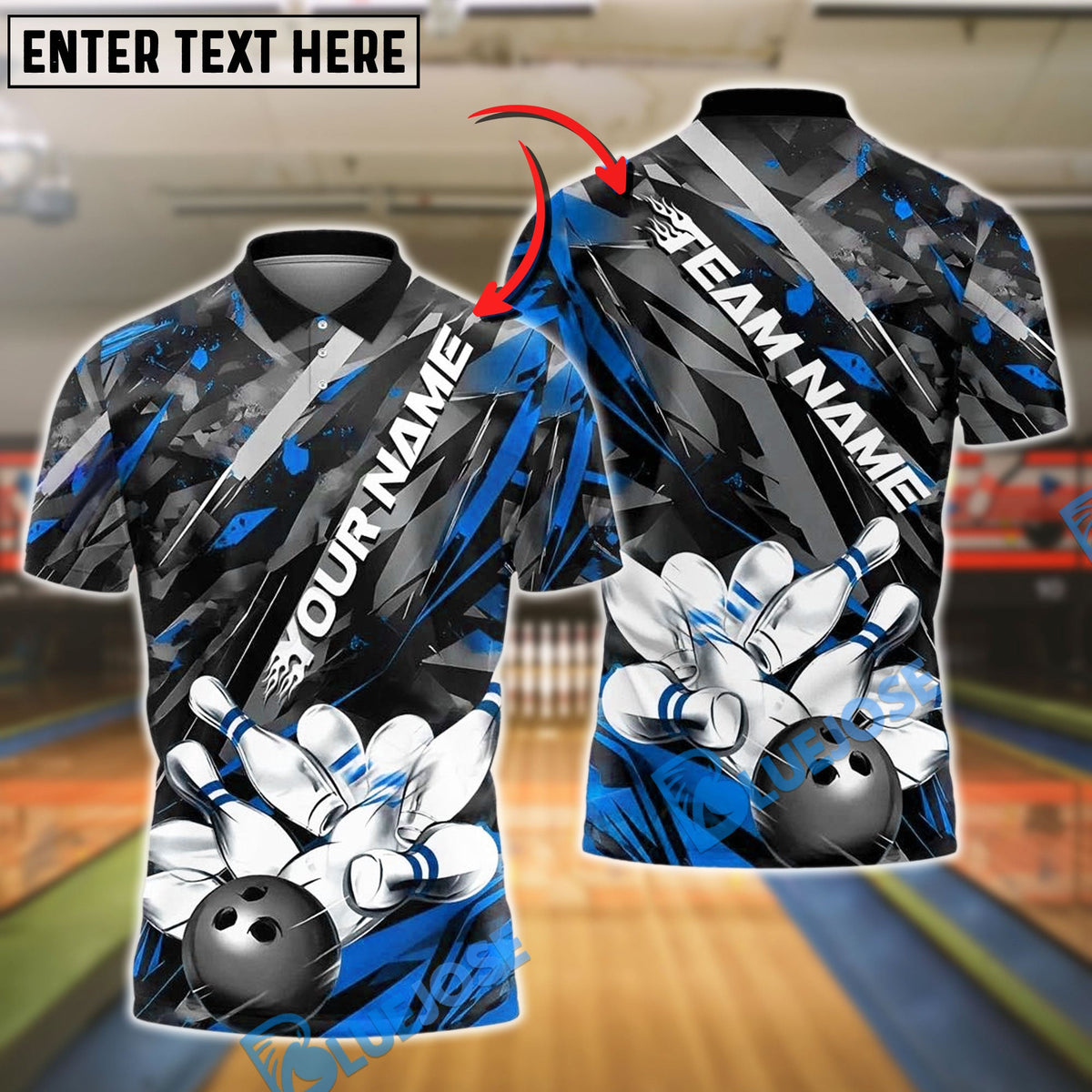 BlueJose Bowling And Pins Grunge Paint Customized Name, Team Name 3D Shirt (4 Colors)