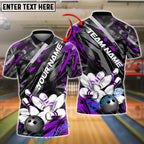 BlueJose Bowling And Pins Grunge Paint Customized Name, Team Name 3D Shirt (4 Colors)