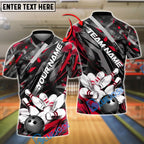 BlueJose Bowling And Pins Grunge Paint Customized Name, Team Name 3D Shirt (4 Colors)