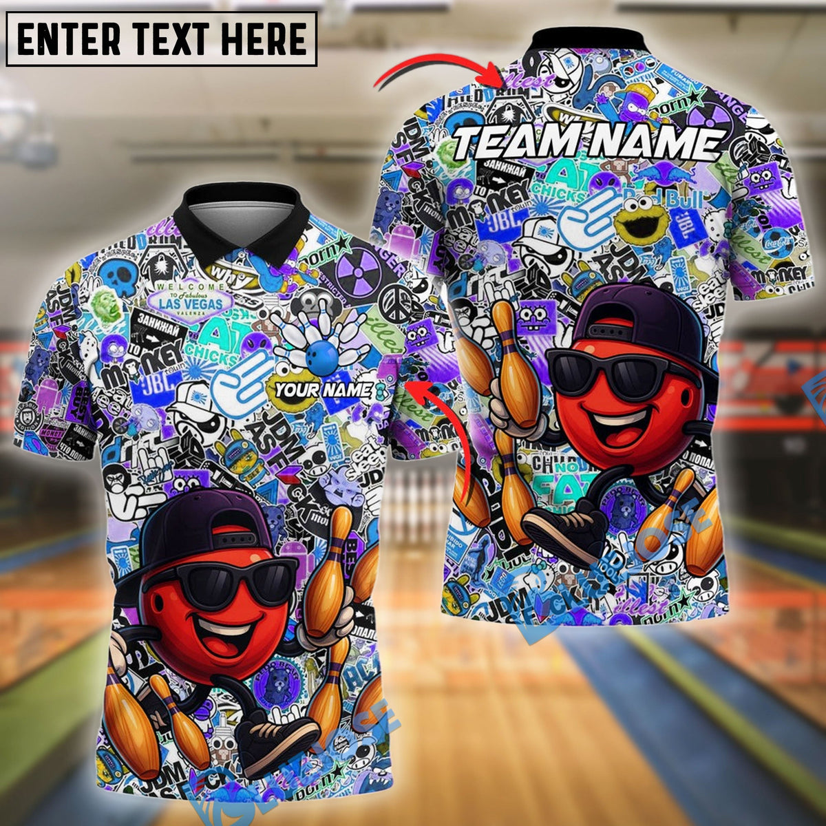 BlueJose Bowling And Pins Street Vibes Funny Graffti Style Customized Name, Team Name 3D Shirt (4 Colors)