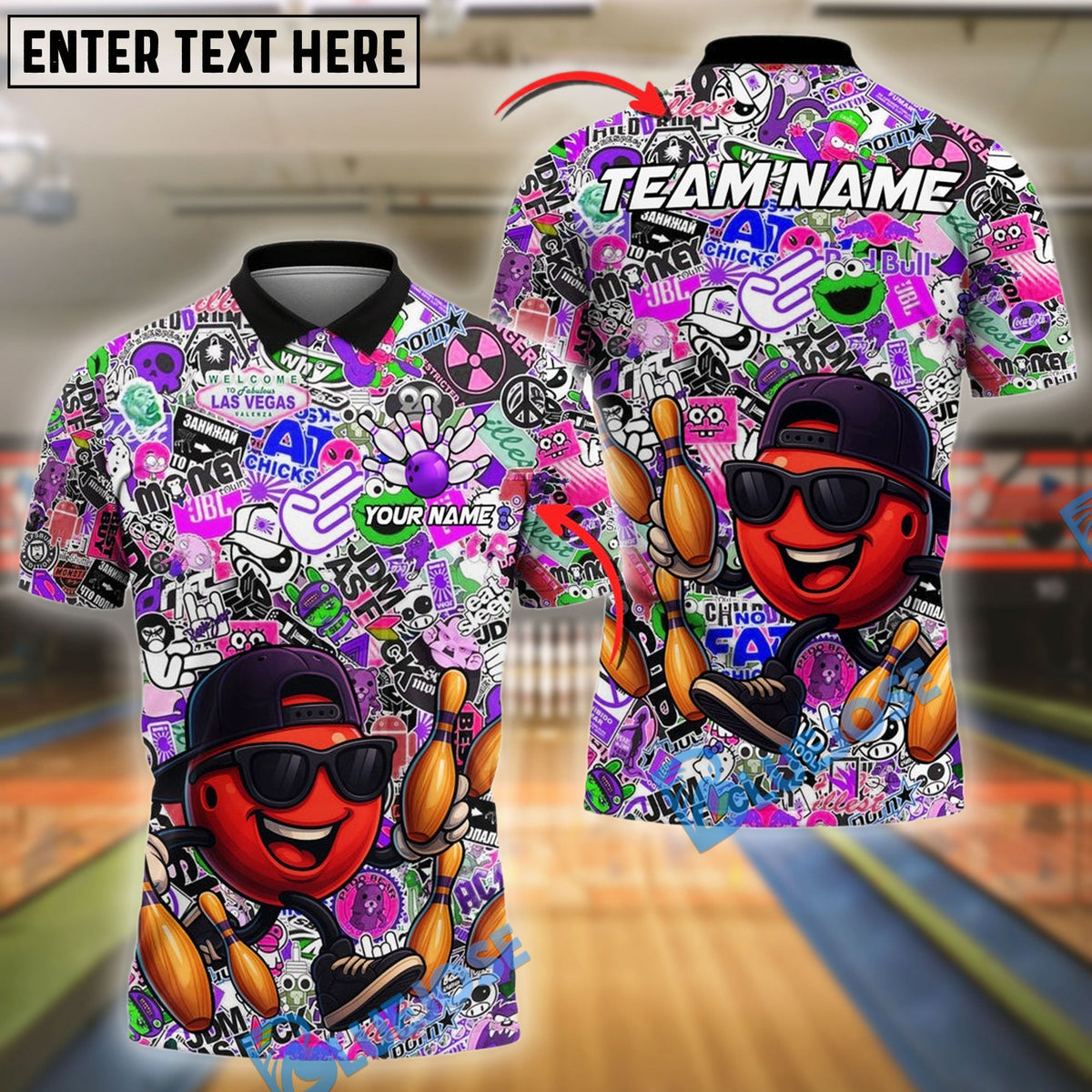 BlueJose Bowling And Pins Street Vibes Funny Graffti Style Customized Name, Team Name 3D Shirt (4 Colors)