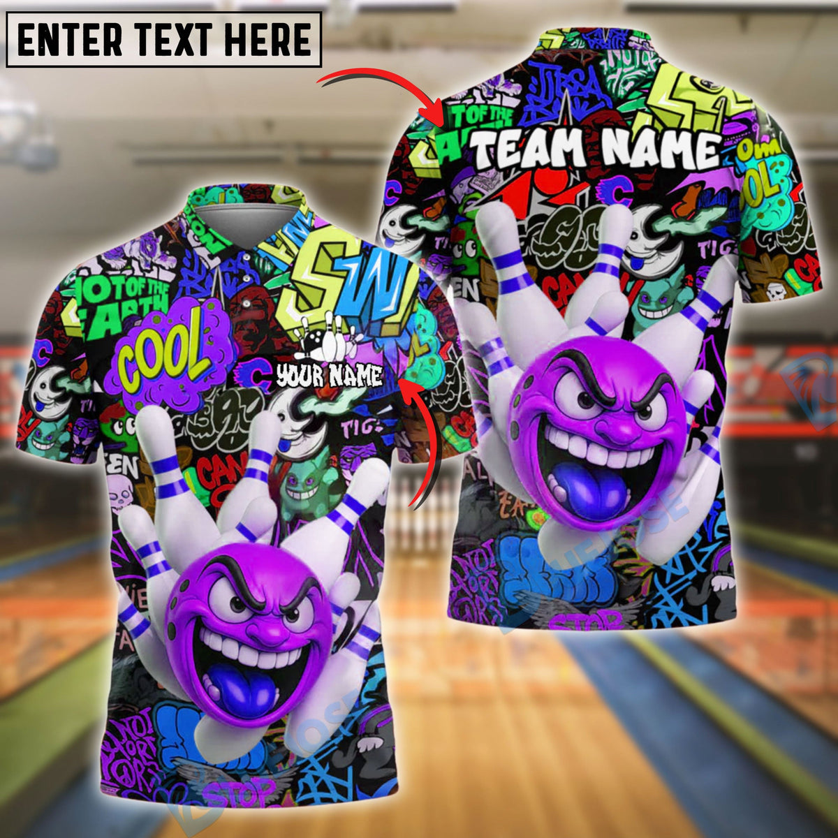 BlueJose Bowling Graffiti Madness Customized Name, Team Name 3D Shirt (4 Colors)