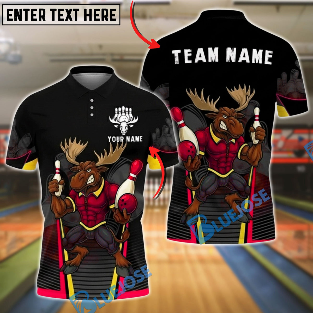 BlueJose Bowling And Pins Moose Warrior Customized Name, Team Name 3D Shirt (4 Colors)