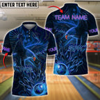 BlueJose Bowling And Pins Eagle Neon Style Customized Name, Team Name 3D Shirt (4 Colors)