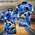 BlueJose Bowling And Pins Storm Shark Customized Name, Team Name 3D Shirt (4 Colors)