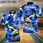 BlueJose Bowling And Pins Storm Shark Customized Name, Team Name 3D Shirt (4 Colors)