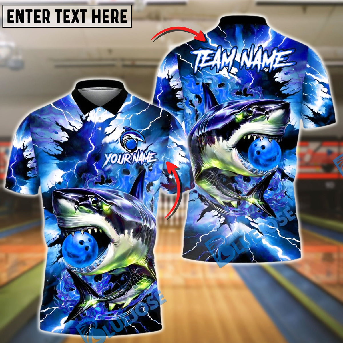 BlueJose Bowling And Pins Storm Shark Customized Name, Team Name 3D Shirt (4 Colors)