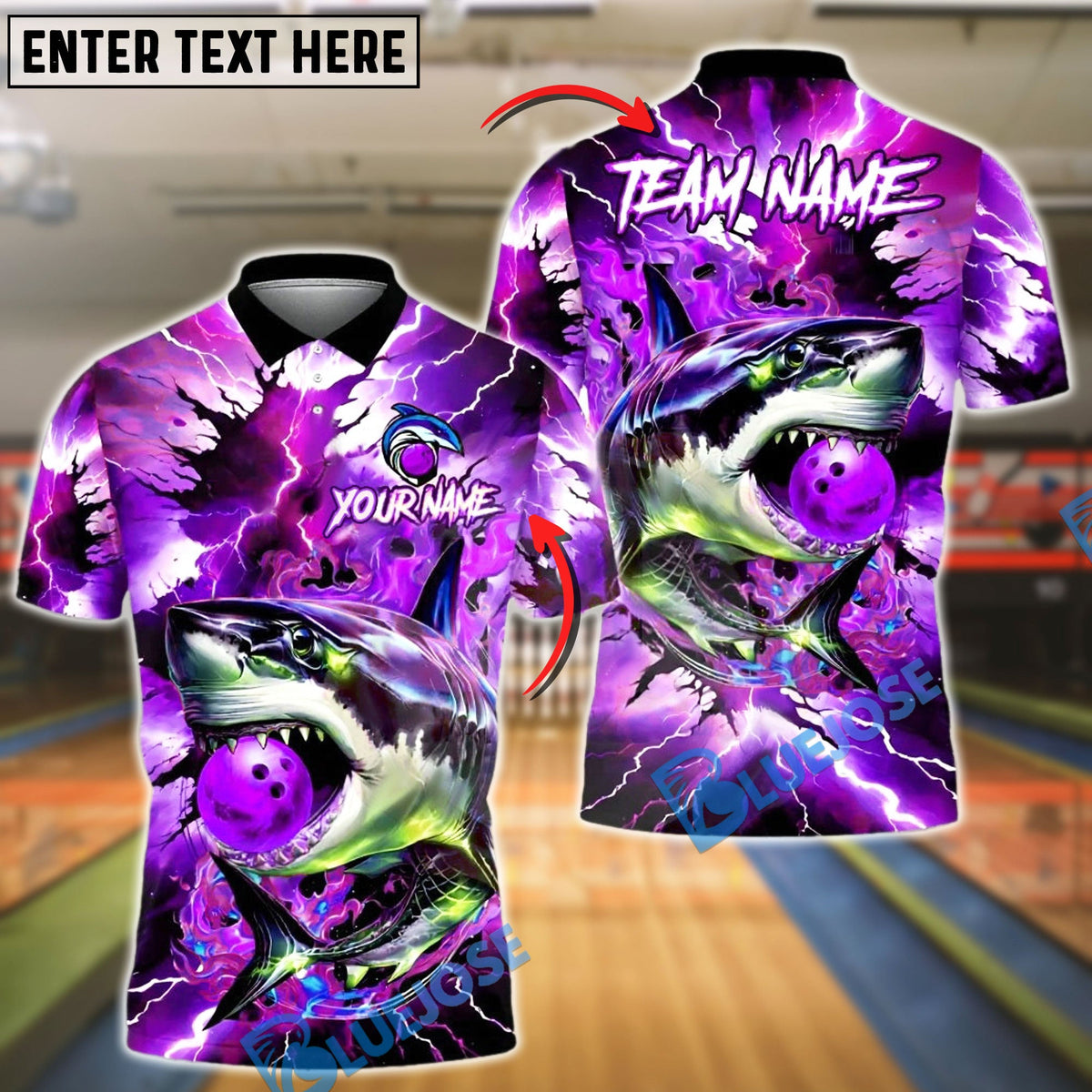 BlueJose Bowling And Pins Storm Shark Customized Name, Team Name 3D Shirt (4 Colors)